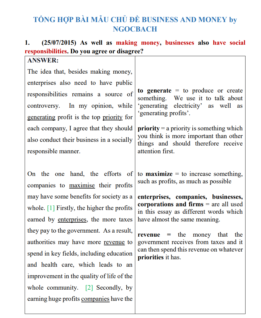 TỔNG HỢP BÀI MẪU CHỦ ĐỀ BUSINESS AND MONEY by NGOCBACH